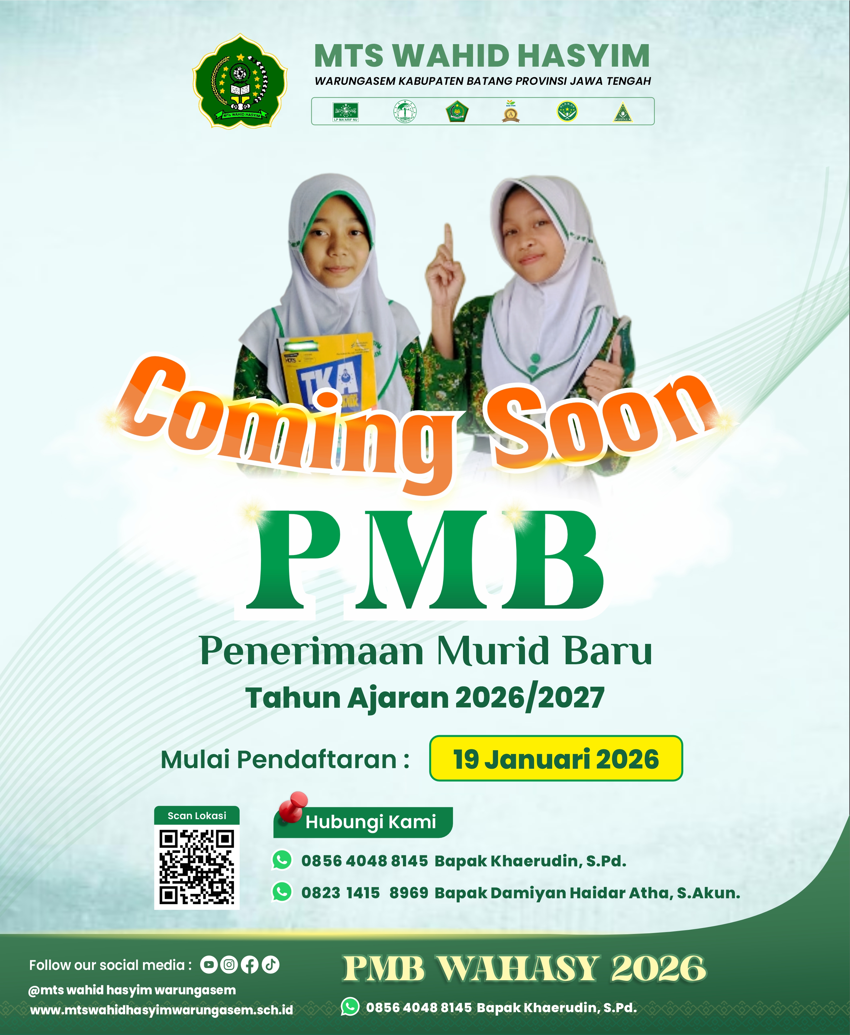 Cooming Soon Penerimaan Murid Baru MTs Wahid Hasyim Warungasem Tahun Ajaran 2026/2027 Mulai 19 Januari 2026